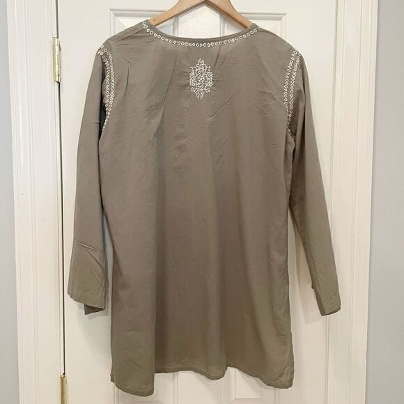 Madison Mathews Tunic Shirt Top Blouse Olive Green Size Large 100% Cotton - Picture 4 of 6